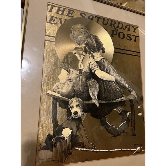 3 vintage Norman Rockwell Gold Foil Etching Suturday Evening Cover Art Posters - Picture 8 of 16